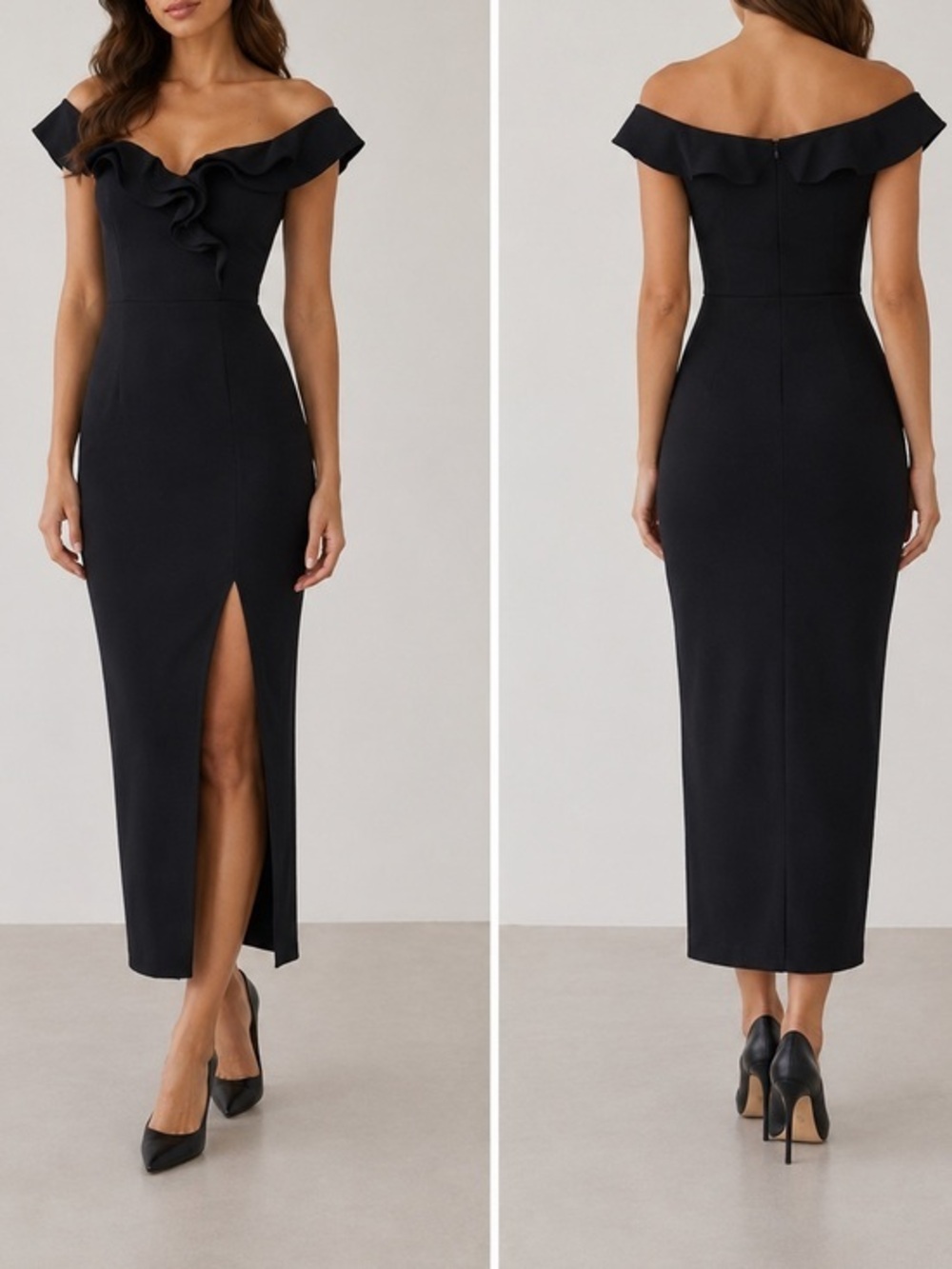 Shoshanna Virginia Black Off The Shoulder Ruffle Formal Wedding Guest Maxi Dress